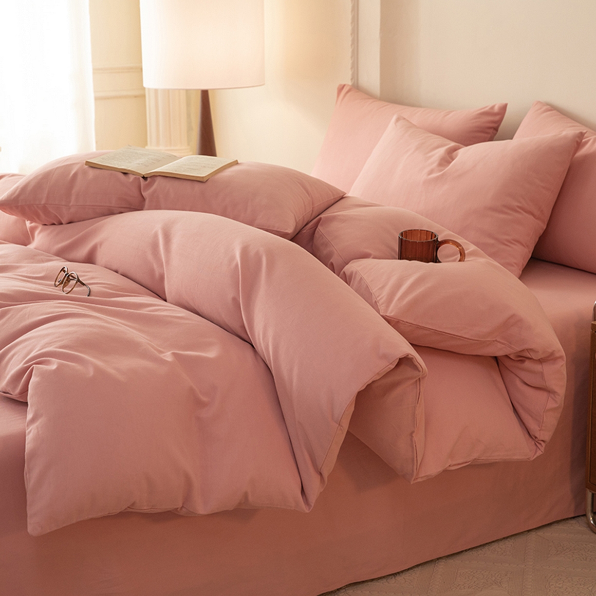 91家纺网 家纺一手货源 找家纺 八十八家纺 2025新款纯棉加厚磨毛四件套及单品系列-四件套 加厚红豆