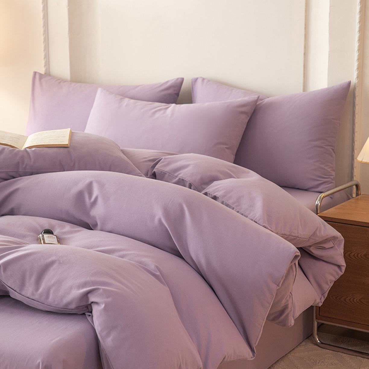 91家纺网 家纺一手货源 找家纺 八十八家纺 2025新款纯棉加厚磨毛四件套及单品系列-四件套 加厚浅紫