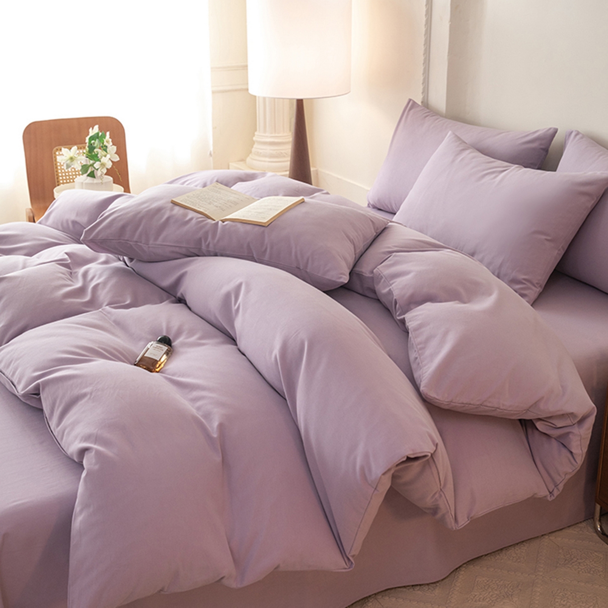 91家纺网 家纺一手货源 找家纺 八十八家纺 2025新款纯棉加厚磨毛四件套及单品系列-四件套 加厚浅紫
