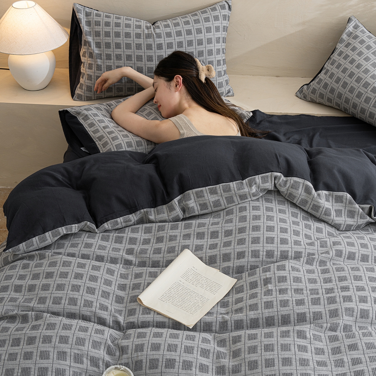 91家纺网 家纺一手货源 找家纺 （总）小叮当家纺仓储工厂店 2025新款秋冬(热买家秀不断货)亲肤舒适棉麻提花全棉纯棉磨毛四件套禾屿禾屿系列