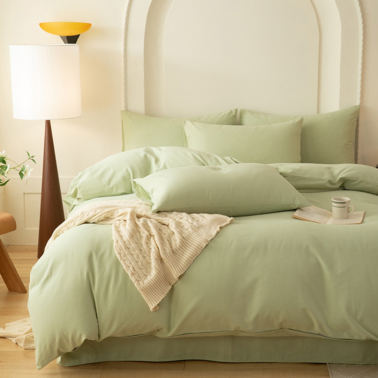 91家纺网 家纺一手货源 找家纺 八十八家纺 2025新款纯棉加厚磨毛四件套及单品系列-四件套 加厚果绿