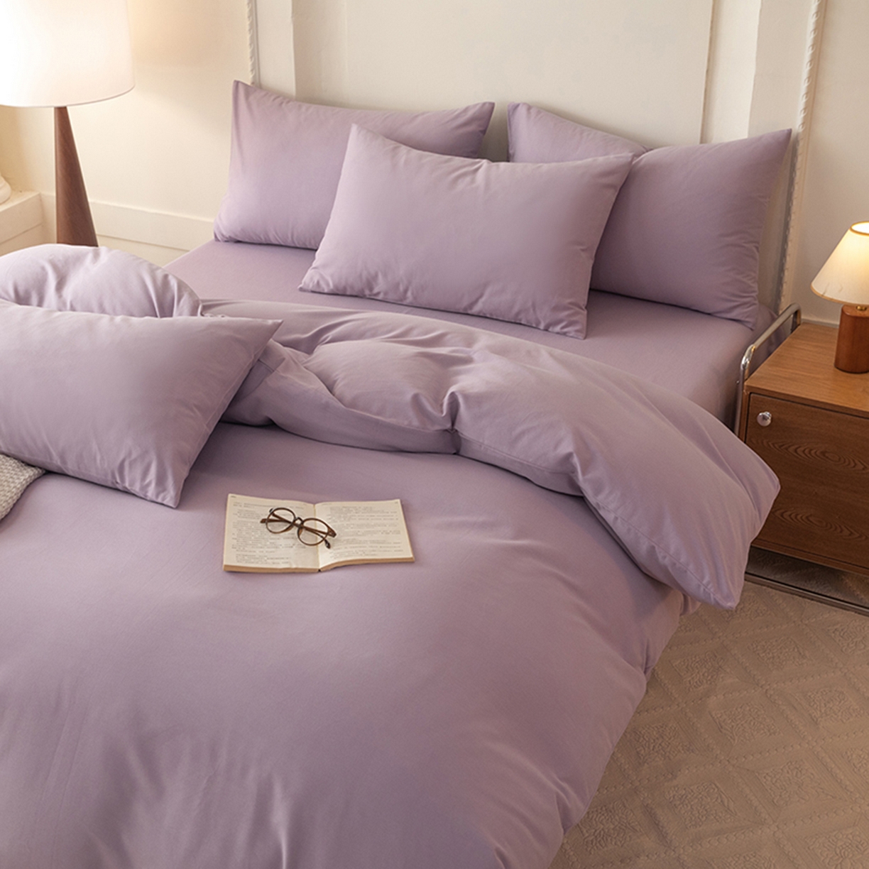 91家纺网 家纺一手货源 找家纺 八十八家纺 2025新款纯棉加厚磨毛四件套及单品系列-四件套 加厚浅紫