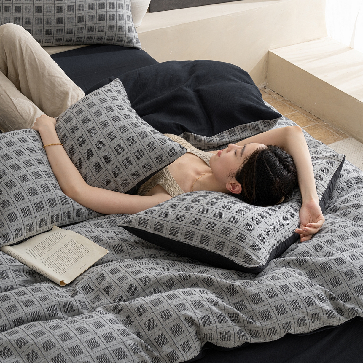 91家纺网 家纺一手货源 找家纺 小叮当家纺仓储工厂店 2025新款秋冬(热买家秀不断货)亲肤舒适棉麻提花全棉纯棉磨毛四件套禾屿禾屿系列 禾屿-兰