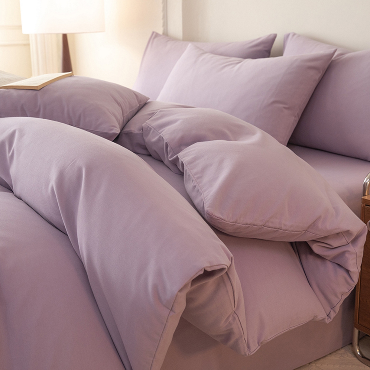 91家纺网 家纺一手货源 找家纺 八十八家纺 2025新款纯棉加厚磨毛四件套及单品系列-四件套 加厚浅紫