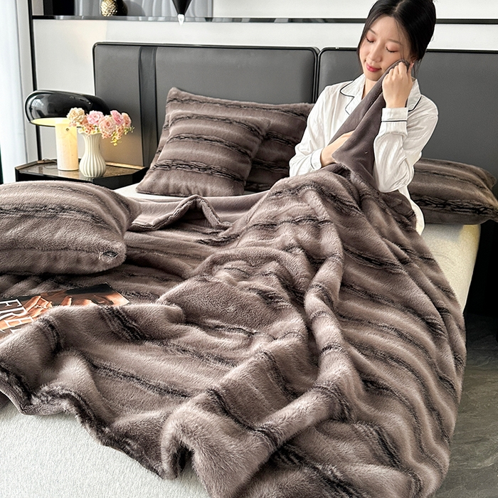 芸锦豪 2025新款大金狐貂云锦绒毛毯毯子 灰色