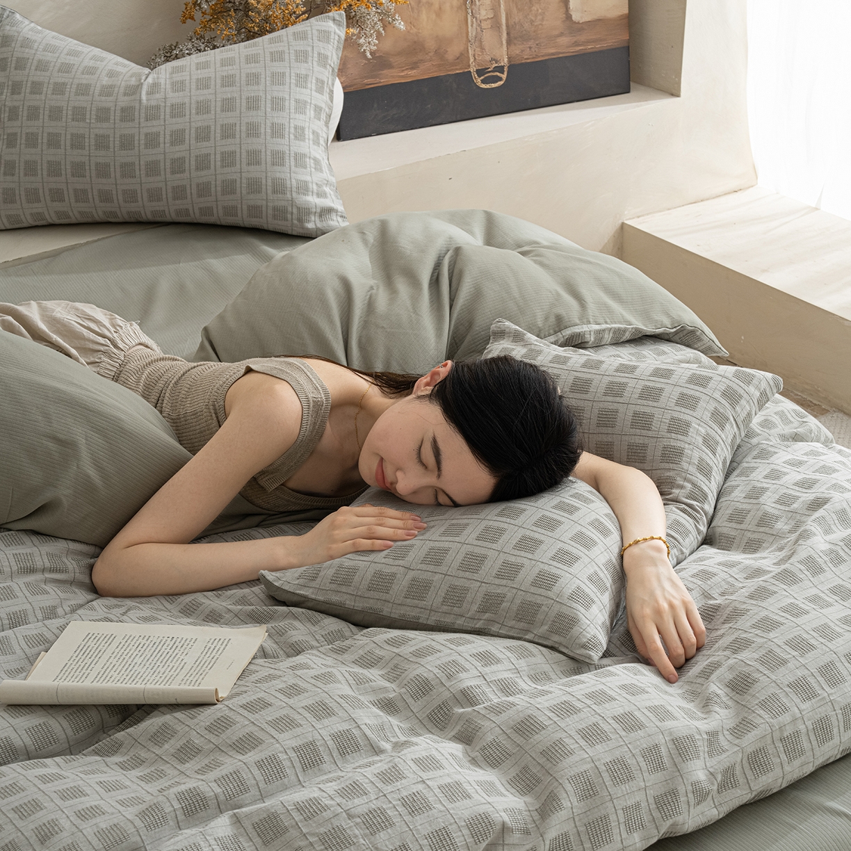 91家纺网 家纺一手货源 找家纺 小叮当家纺仓储工厂店 2025新款秋冬(热买家秀不断货)亲肤舒适棉麻提花全棉纯棉磨毛四件套禾屿禾屿系列 禾屿·绿