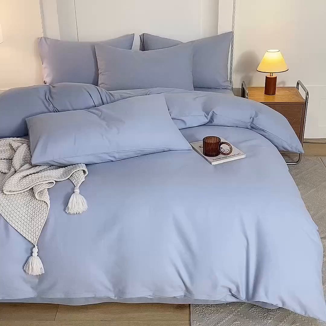 91家纺网 家纺一手货源 找家纺 八十八家纺 2025新款纯棉加厚磨毛四件套及单品系列-四件套 加厚天蓝