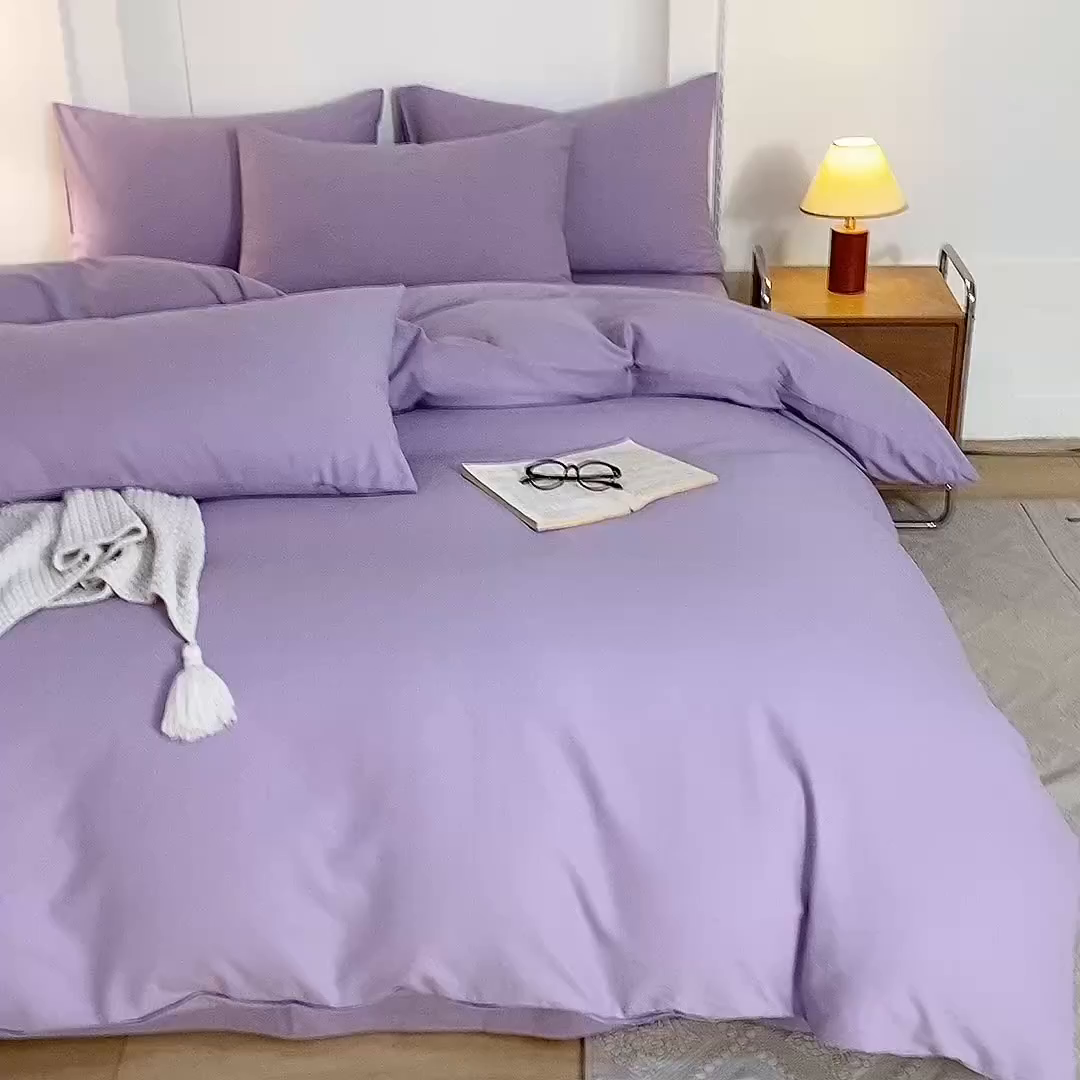 91家纺网 家纺一手货源 找家纺 八十八家纺 2025新款纯棉加厚磨毛四件套及单品系列-四件套 加厚浅紫