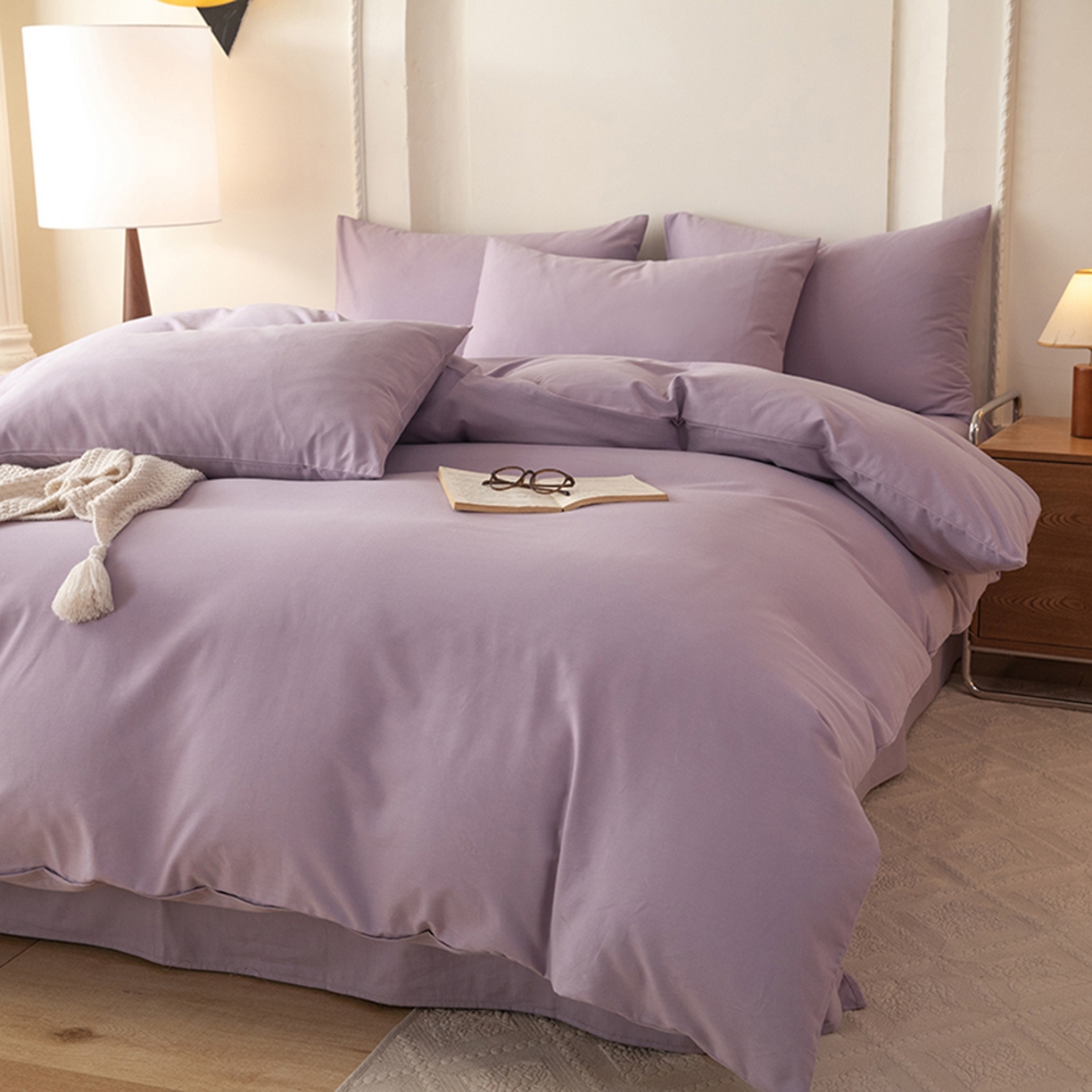 91家纺网 家纺一手货源 找家纺 八十八家纺 2025新款纯棉加厚磨毛四件套及单品系列-四件套 加厚浅紫