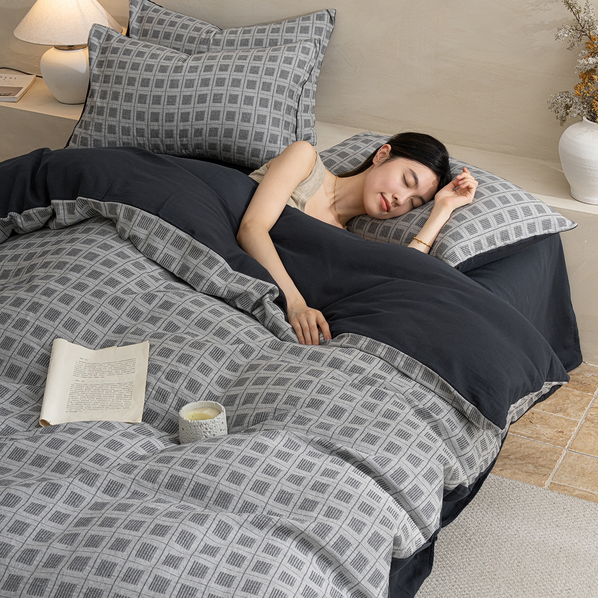 91家纺网 家纺一手货源 找家纺 （总）小叮当家纺仓储工厂店 2025新款秋冬(热买家秀不断货)亲肤舒适棉麻提花全棉纯棉磨毛四件套禾屿禾屿系列