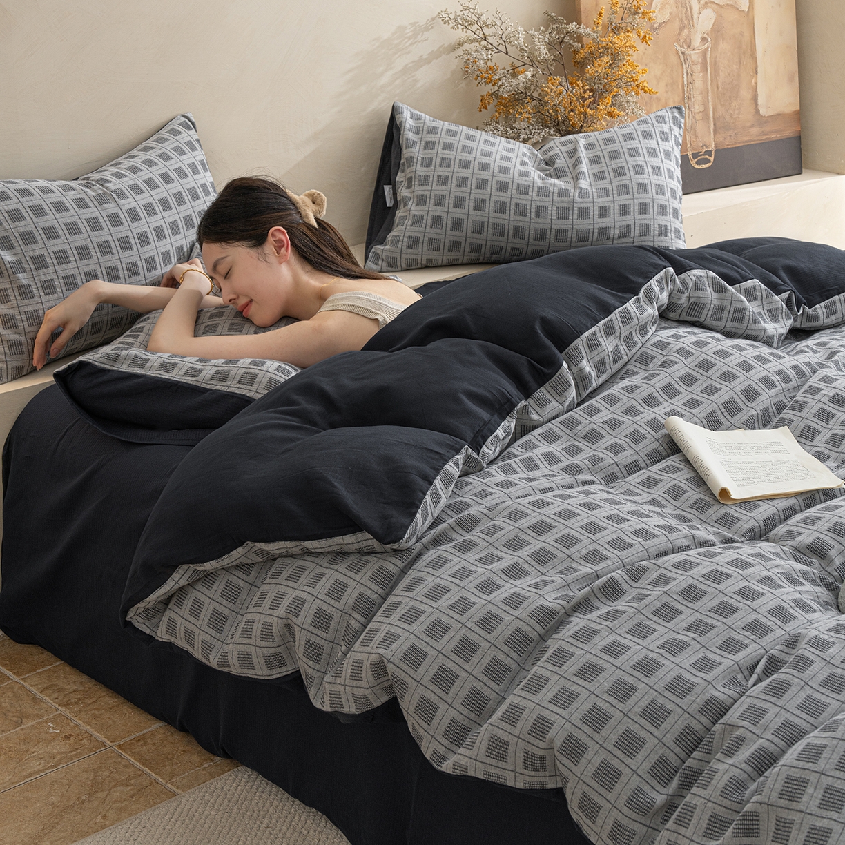 91家纺网 家纺一手货源 找家纺 （总）小叮当家纺仓储工厂店 2025新款秋冬(热买家秀不断货)亲肤舒适棉麻提花全棉纯棉磨毛四件套禾屿禾屿系列