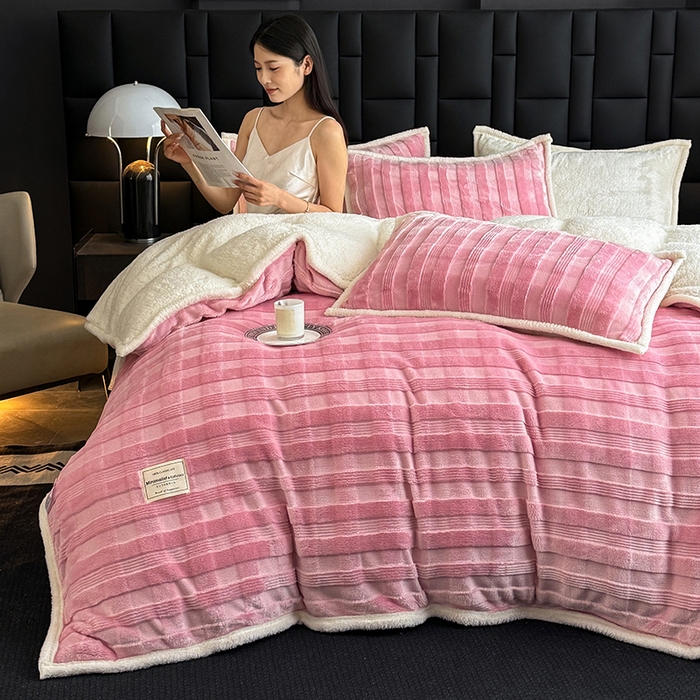 91家纺网 家纺一手货源 找家纺 宜派家纺 2025新款A类玉兔绒北极绒纯色单被套 玉兔粉【双面加绒】