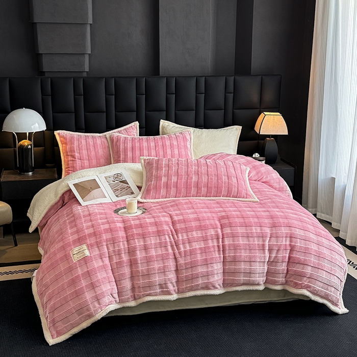 91家纺网 家纺一手货源 找家纺 宜派家纺 2025新款A类玉兔绒北极绒纯色单被套 玉兔粉【双面加绒】