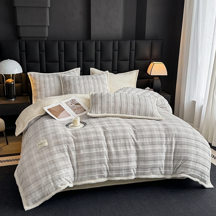 91家纺网 家纺一手货源 找家纺 宜派家纺 2025新款A类玉兔绒北极绒纯色单被套 玉兔灰【双面加绒】