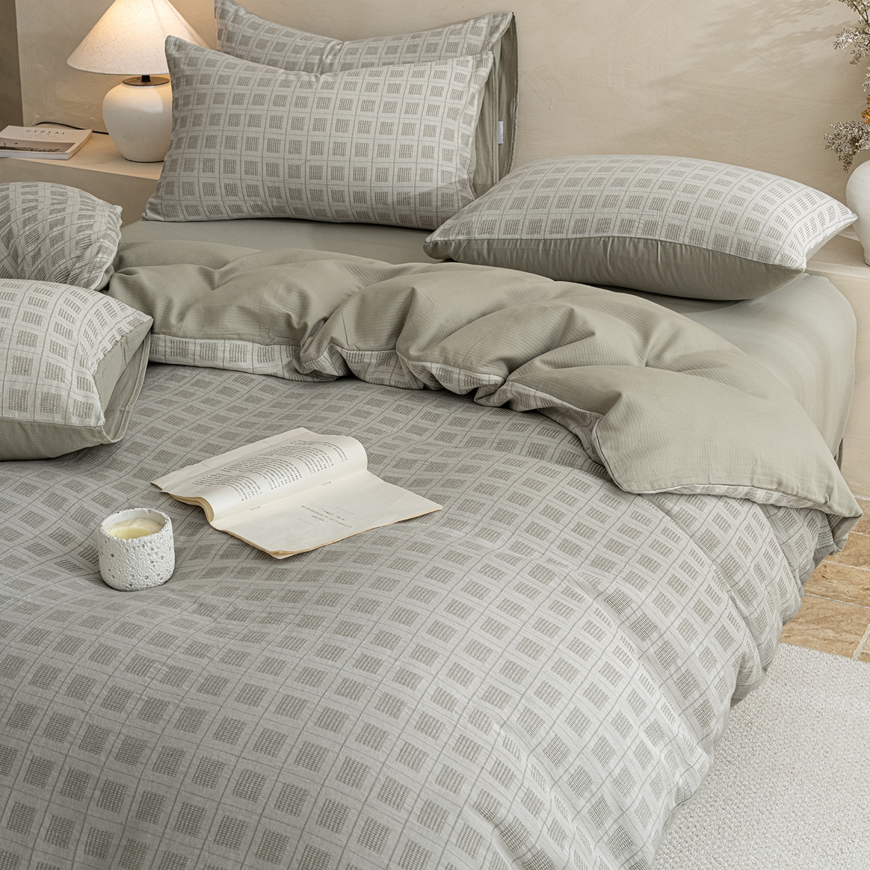 91家纺网 家纺一手货源 找家纺 小叮当家纺仓储工厂店 2025新款秋冬(热买家秀不断货)亲肤舒适棉麻提花全棉纯棉磨毛四件套禾屿禾屿系列 禾屿·绿