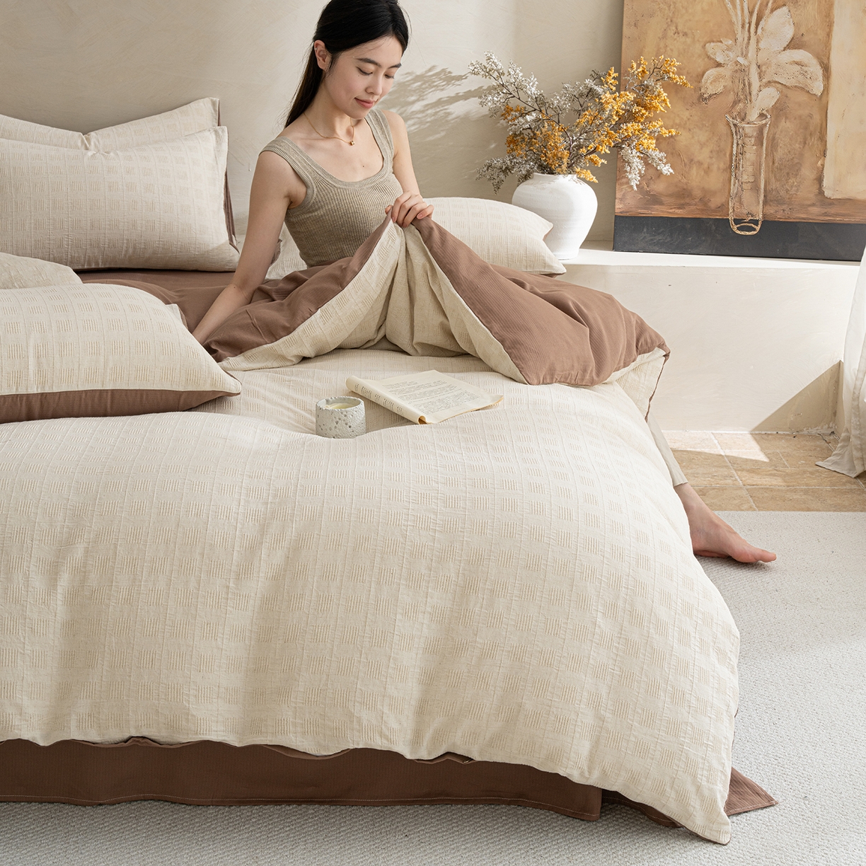 91家纺网 家纺一手货源 找家纺 小叮当家纺仓储工厂店 2025新款秋冬(热买家秀不断货)亲肤舒适棉麻提花全棉纯棉磨毛四件套禾屿禾屿系列 禾屿·米