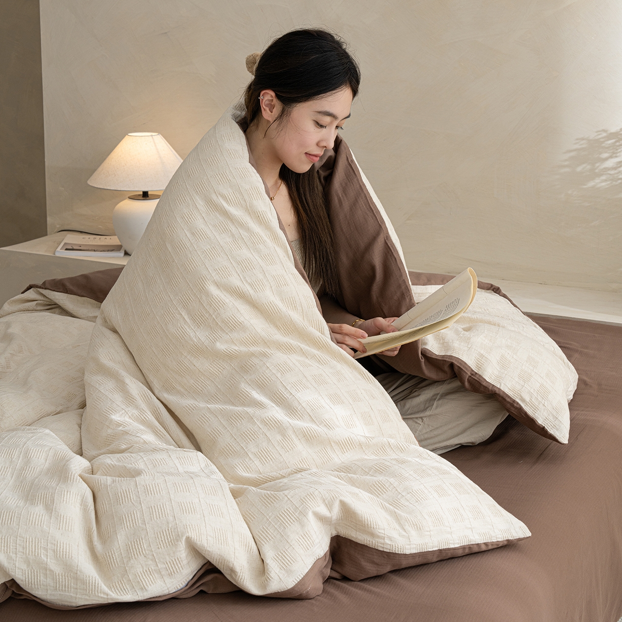 91家纺网 家纺一手货源 找家纺 小叮当家纺仓储工厂店 2025新款秋冬(热买家秀不断货)亲肤舒适棉麻提花全棉纯棉磨毛四件套禾屿禾屿系列 禾屿·米