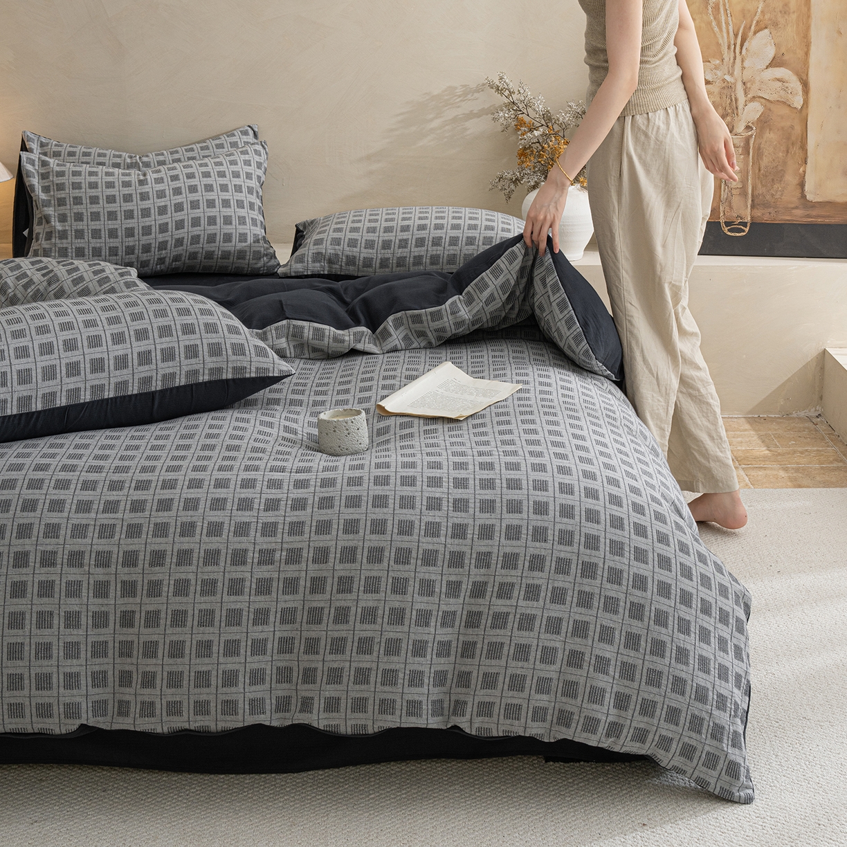 91家纺网 家纺一手货源 找家纺 小叮当家纺仓储工厂店 2025新款秋冬(热买家秀不断货)亲肤舒适棉麻提花全棉纯棉磨毛四件套禾屿禾屿系列 禾屿-兰