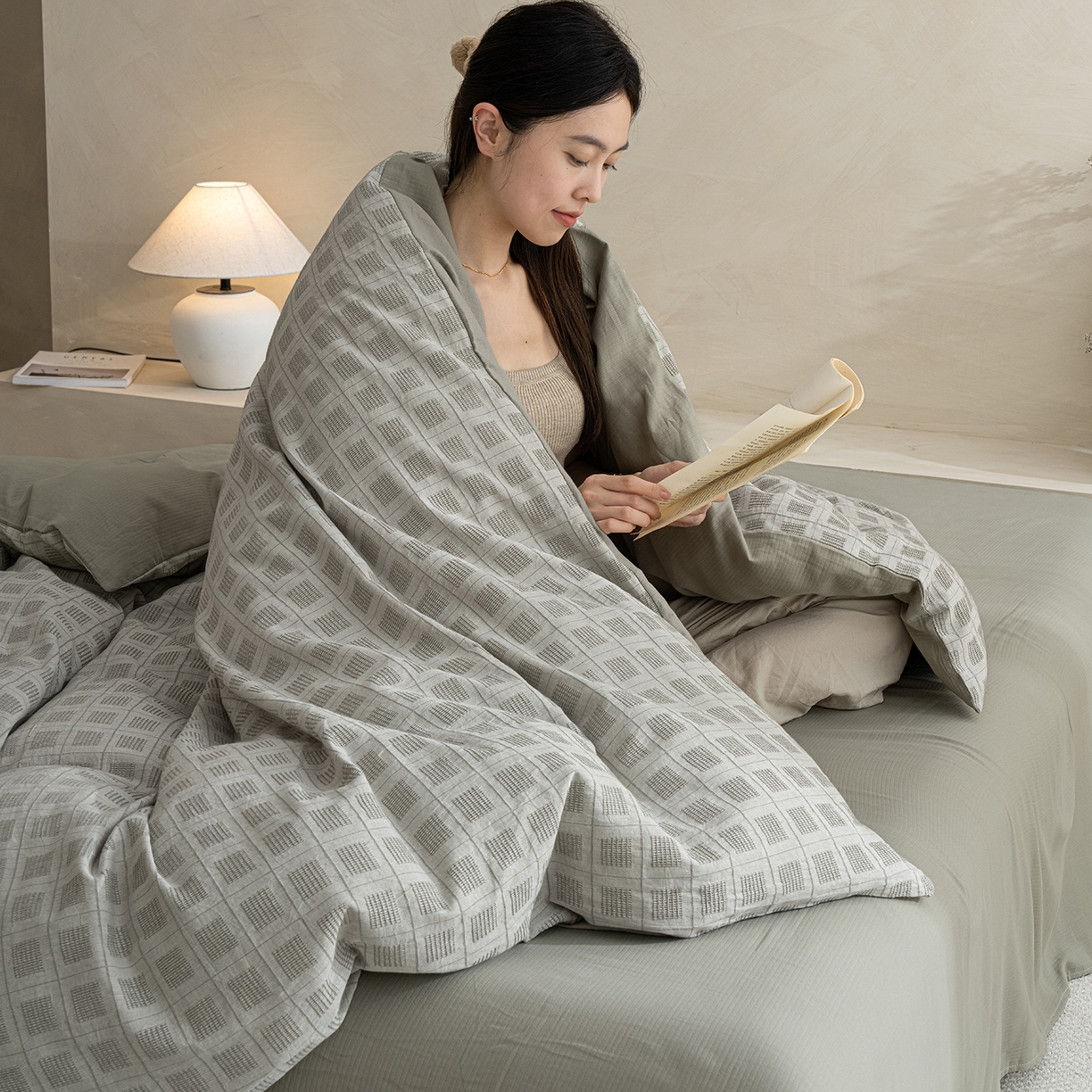 91家纺网 家纺一手货源 找家纺 小叮当家纺仓储工厂店 2025新款秋冬(热买家秀不断货)亲肤舒适棉麻提花全棉纯棉磨毛四件套禾屿禾屿系列 禾屿·绿