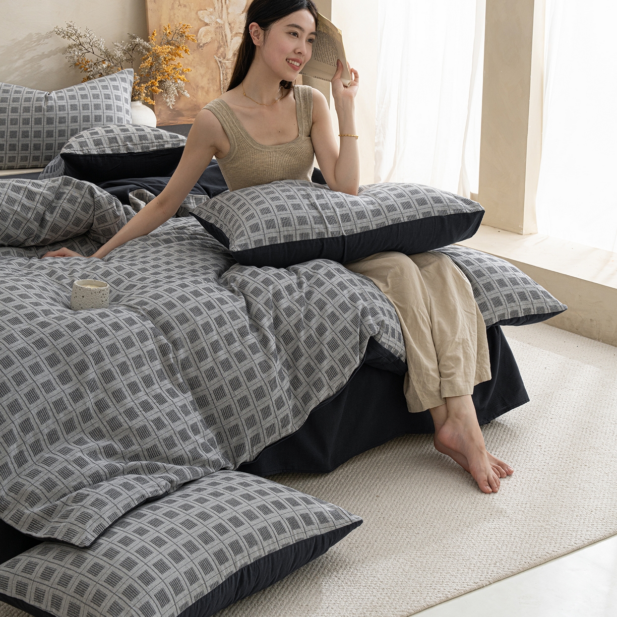 91家纺网 家纺一手货源 找家纺 小叮当家纺仓储工厂店 2025新款秋冬(热买家秀不断货)亲肤舒适棉麻提花全棉纯棉磨毛四件套禾屿禾屿系列 禾屿-兰