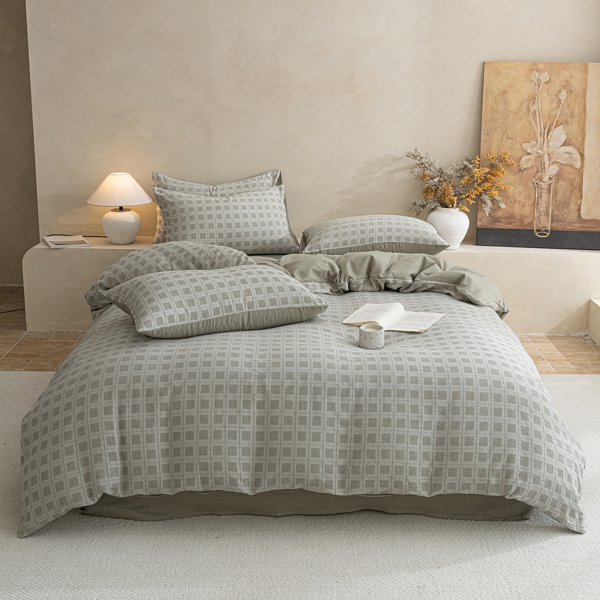 91家纺网 家纺一手货源 找家纺 小叮当家纺仓储工厂店 2025新款秋冬(热买家秀不断货)亲肤舒适棉麻提花全棉纯棉磨毛四件套禾屿禾屿系列 禾屿·绿