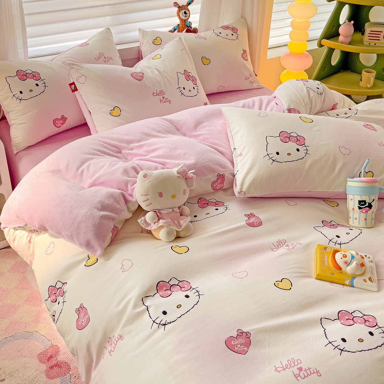 91家纺网 家纺一手货源 找家纺 朵希曼 2026新款棉绒卡通三丽鸥棉加绒印花系列四件套 可爱凯蒂