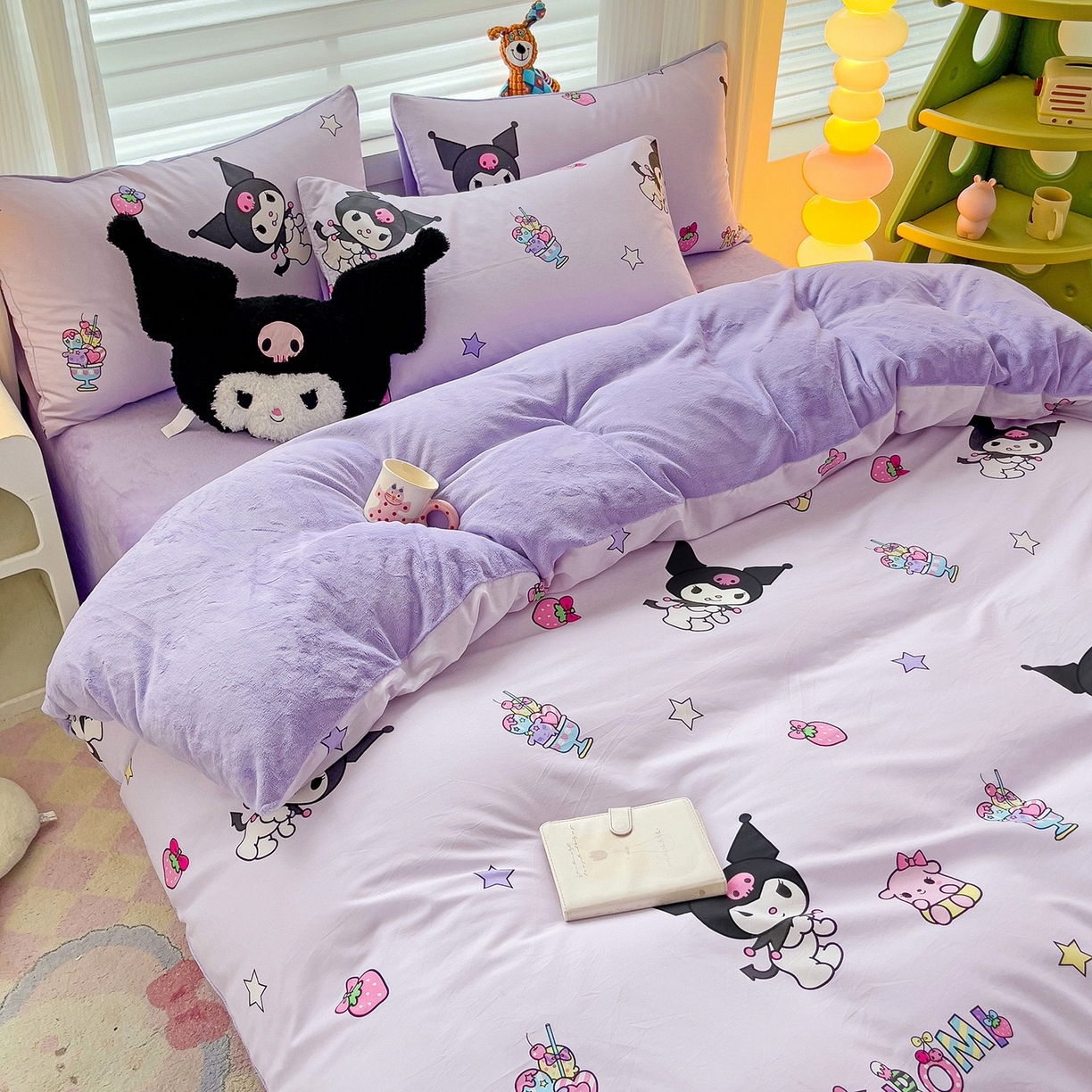 91家纺网 家纺一手货源 找家纺 朵希曼 2026新款棉绒卡通三丽鸥棉加绒印花系列四件套 贪吃库洛米