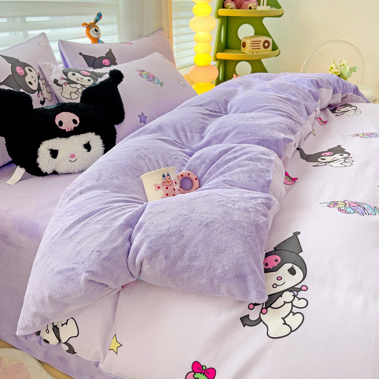 91家纺网 家纺一手货源 找家纺 朵希曼 2026新款棉绒卡通三丽鸥棉加绒印花系列四件套 贪吃库洛米