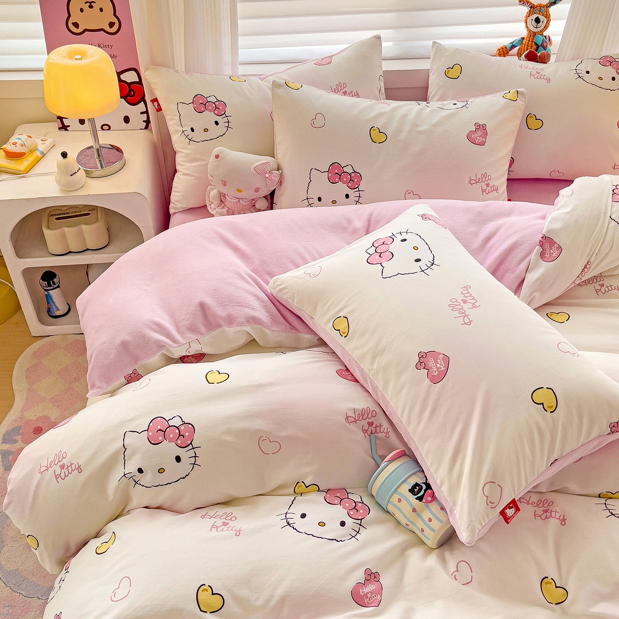 91家纺网 家纺一手货源 找家纺 朵希曼 2026新款棉绒卡通三丽鸥棉加绒印花系列四件套 可爱凯蒂