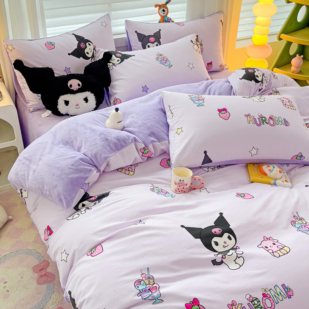 91家纺网 家纺一手货源 找家纺 朵希曼 2026新款棉绒卡通三丽鸥棉加绒印花系列四件套 贪吃库洛米