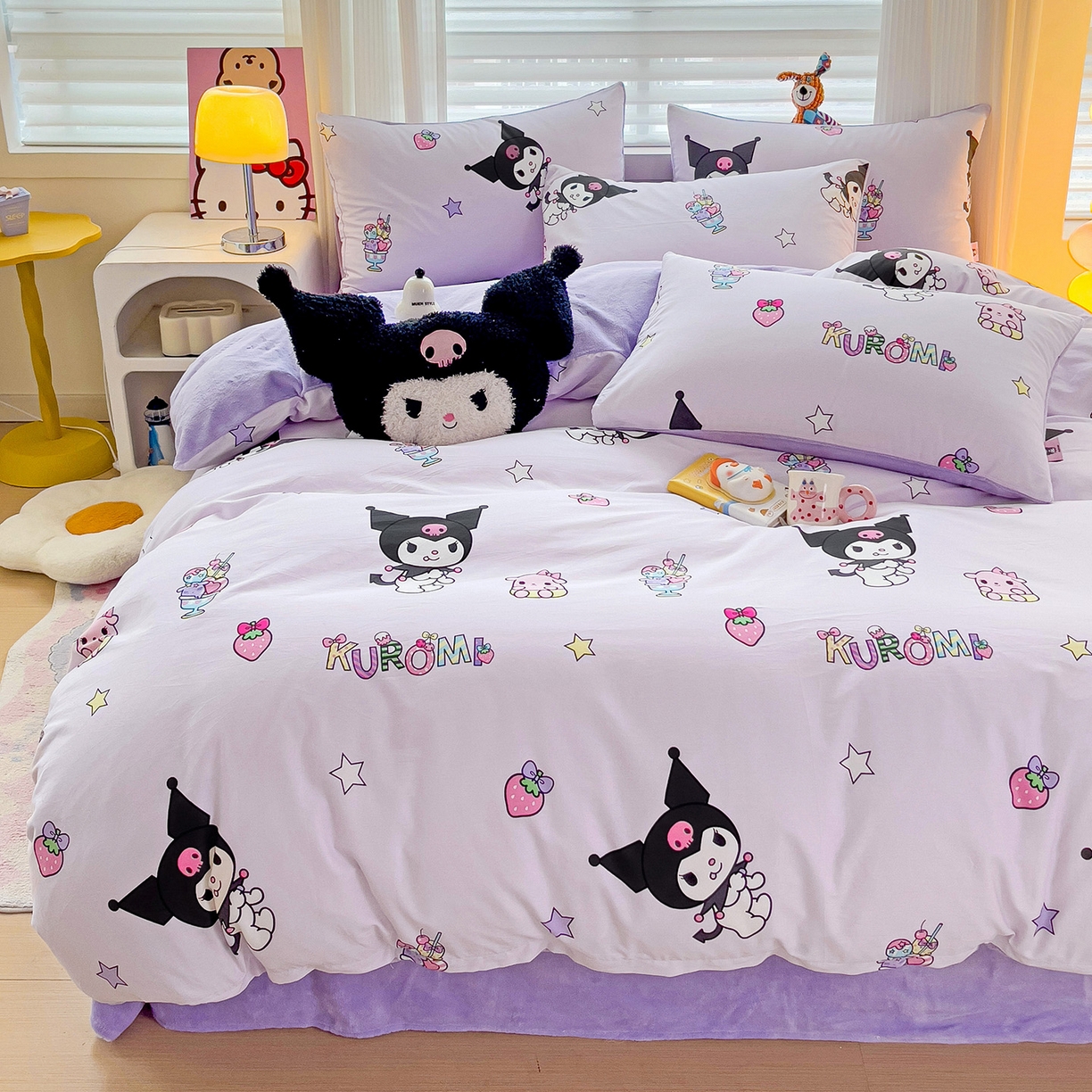 91家纺网 家纺一手货源 找家纺 朵希曼 2026新款棉绒卡通三丽鸥棉加绒印花系列四件套 贪吃库洛米