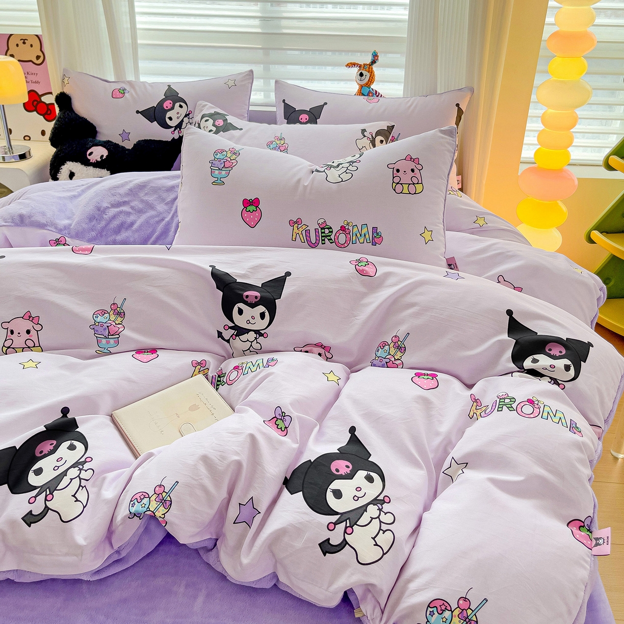 91家纺网 家纺一手货源 找家纺 朵希曼 2026新款棉绒卡通三丽鸥棉加绒印花系列四件套 贪吃库洛米