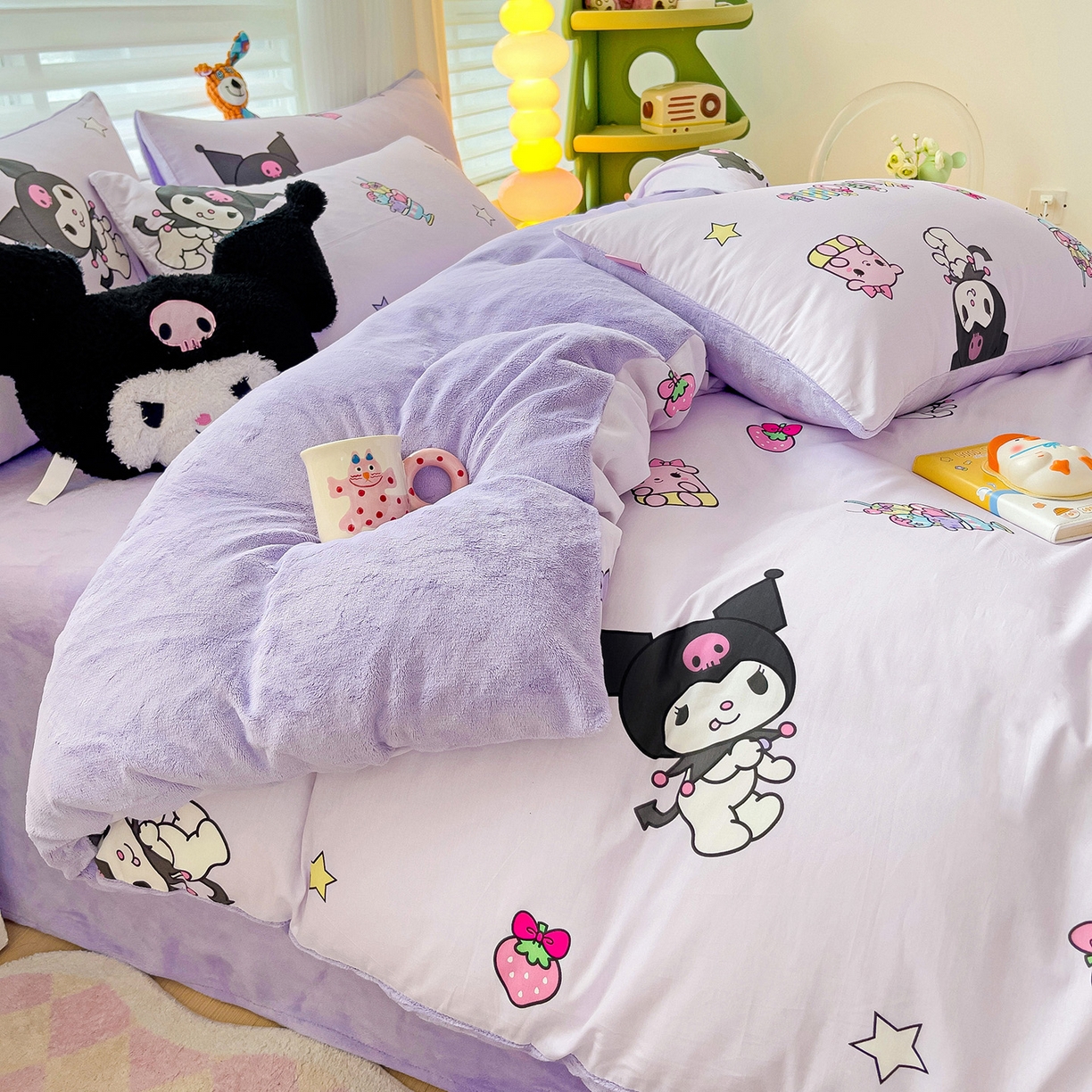 91家纺网 家纺一手货源 找家纺 朵希曼 2026新款棉绒卡通三丽鸥棉加绒印花系列四件套 贪吃库洛米