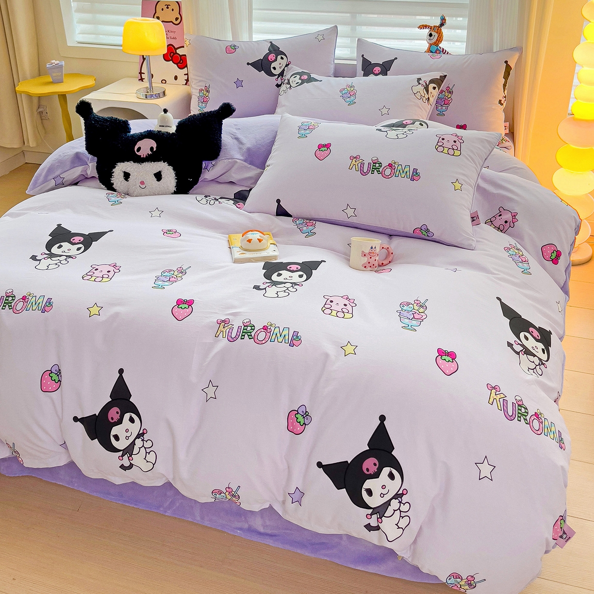 91家纺网 家纺一手货源 找家纺 朵希曼 2026新款棉绒卡通三丽鸥棉加绒印花系列四件套 贪吃库洛米