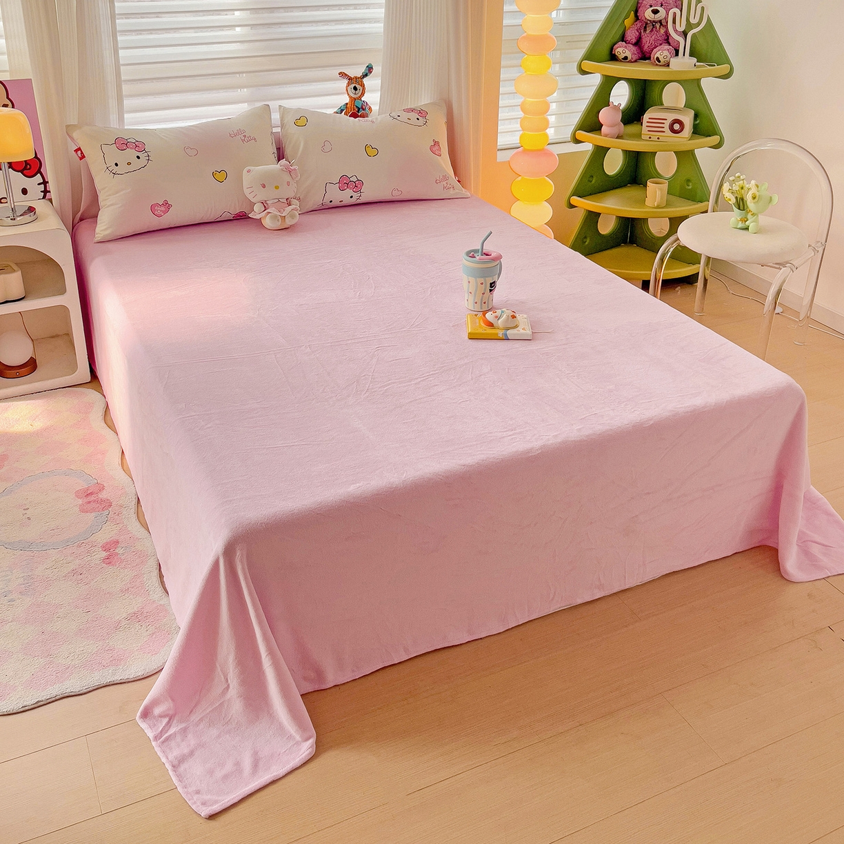 91家纺网 家纺一手货源 找家纺 朵希曼 2026新款棉绒卡通三丽鸥棉加绒印花系列四件套 可爱凯蒂