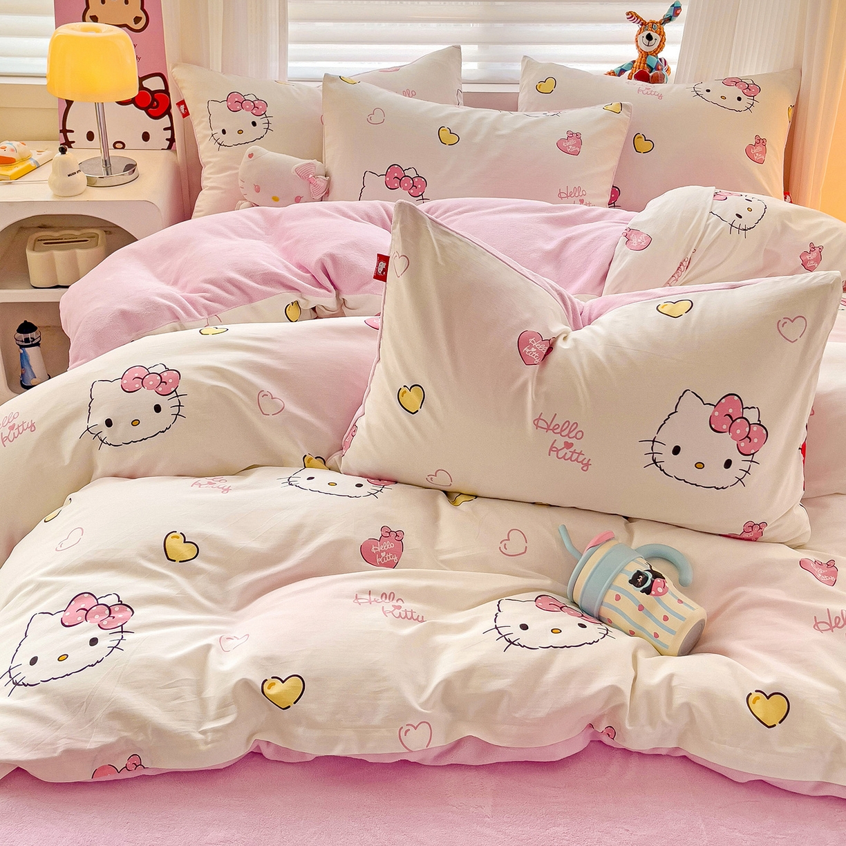 91家纺网 家纺一手货源 找家纺 朵希曼 2026新款棉绒卡通三丽鸥棉加绒印花系列四件套 可爱凯蒂