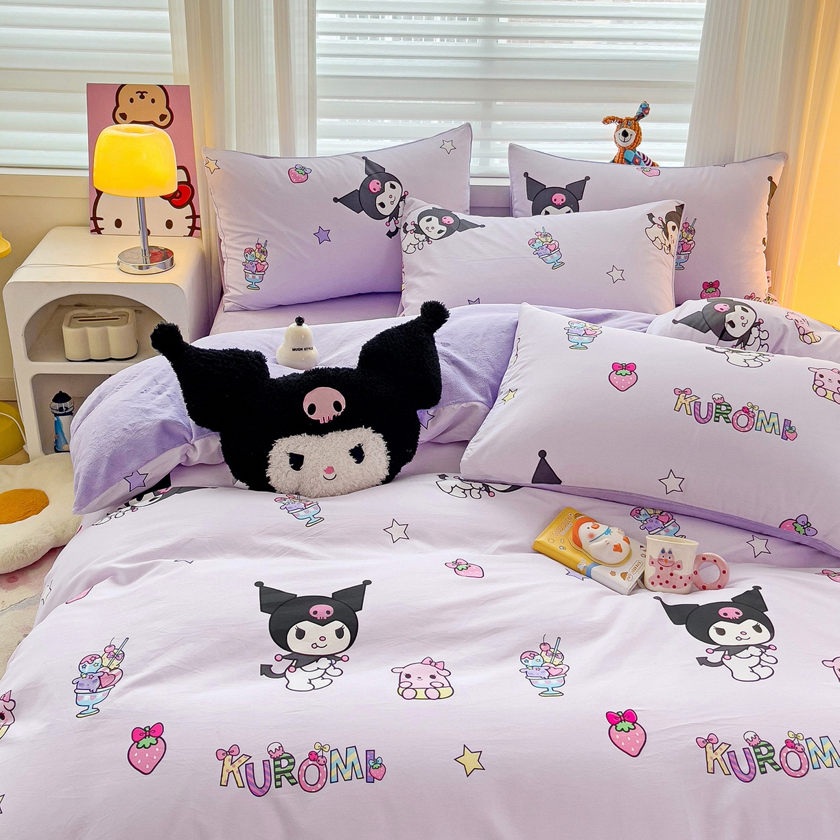 91家纺网 家纺一手货源 找家纺 朵希曼 2026新款棉绒卡通三丽鸥棉加绒印花系列四件套 贪吃库洛米