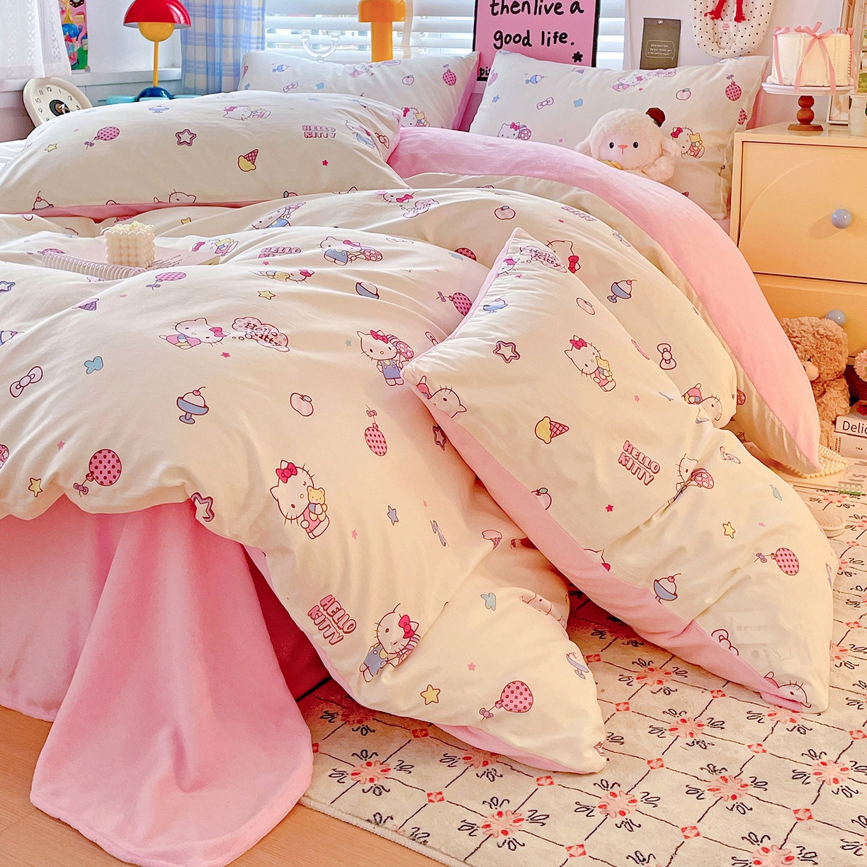 91家纺网 家纺一手货源 找家纺 朵希曼 2026新款棉绒卡通三丽鸥棉加绒印花系列四件套 甜甜凯蒂