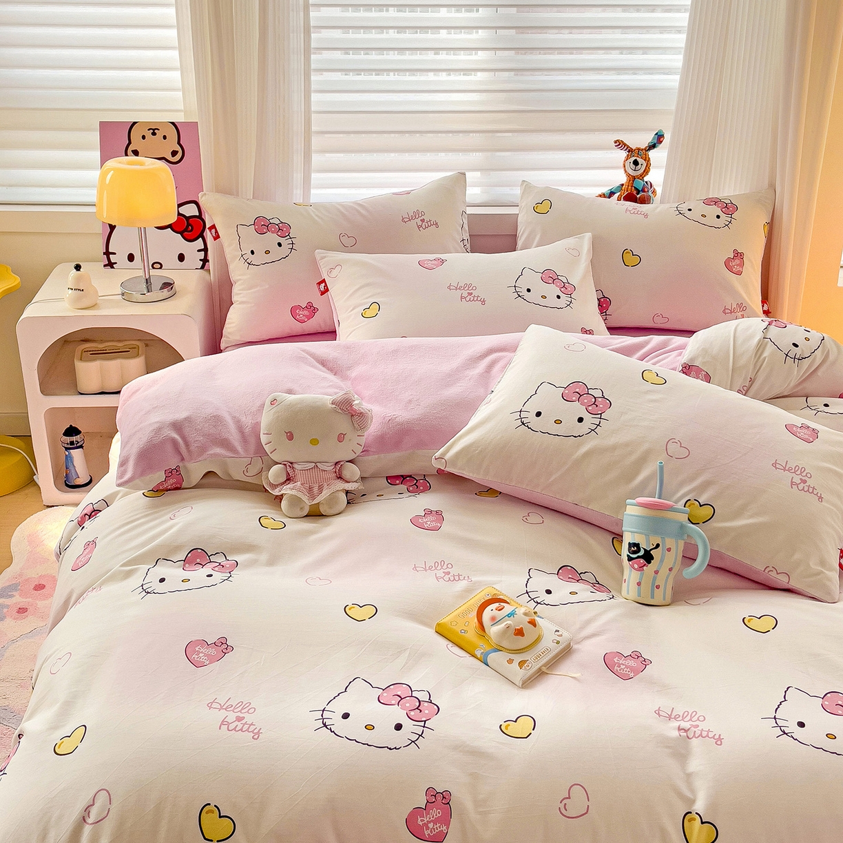 91家纺网 家纺一手货源 找家纺 朵希曼 2026新款棉绒卡通三丽鸥棉加绒印花系列四件套 可爱凯蒂