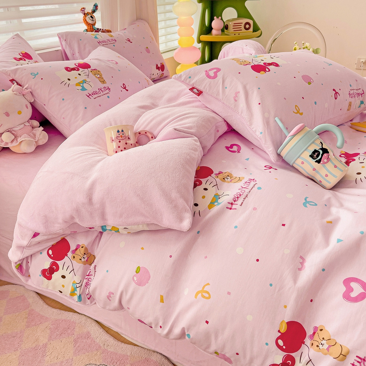 91家纺网 家纺一手货源 找家纺 朵希曼 2026新款棉绒卡通三丽鸥棉加绒印花系列四件套 小熊凯蒂