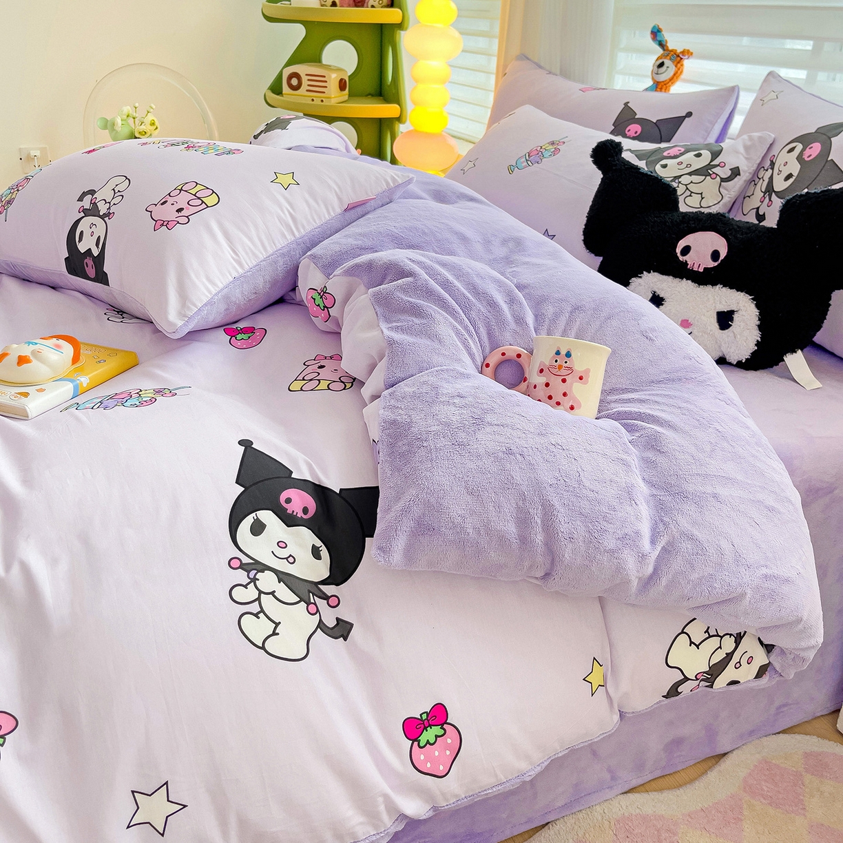 91家纺网 家纺一手货源 找家纺 朵希曼 2026新款棉绒卡通三丽鸥棉加绒印花系列四件套 贪吃库洛米