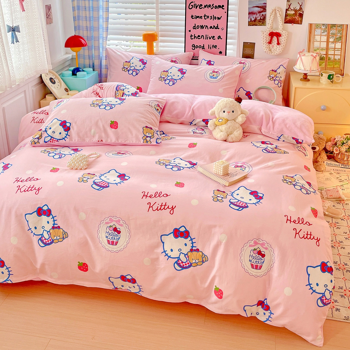 91家纺网 家纺一手货源 找家纺 朵希曼 2026新款棉绒卡通三丽鸥棉加绒印花系列四件套 幸福熊凯蒂