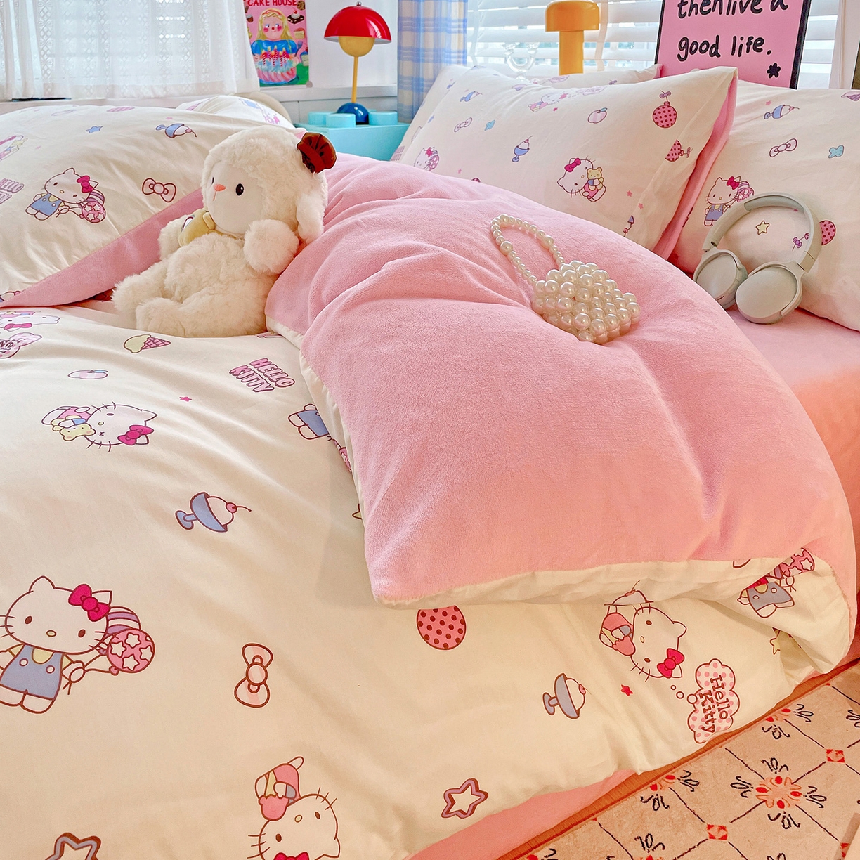 91家纺网 家纺一手货源 找家纺 朵希曼 2026新款棉绒卡通三丽鸥棉加绒印花系列四件套 甜甜凯蒂