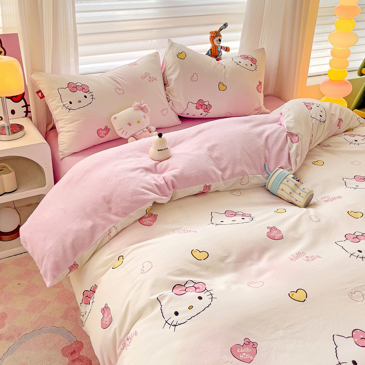 91家纺网 家纺一手货源 找家纺 朵希曼 2026新款棉绒卡通三丽鸥棉加绒印花系列四件套 可爱凯蒂