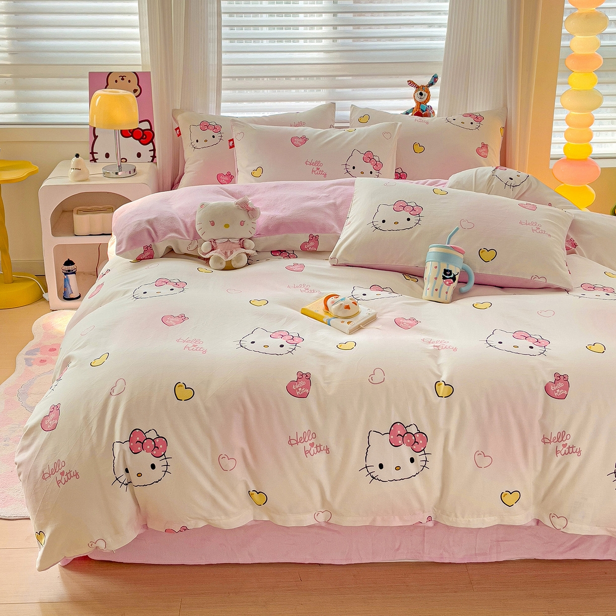 91家纺网 家纺一手货源 找家纺 朵希曼 2026新款棉绒卡通三丽鸥棉加绒印花系列四件套 可爱凯蒂