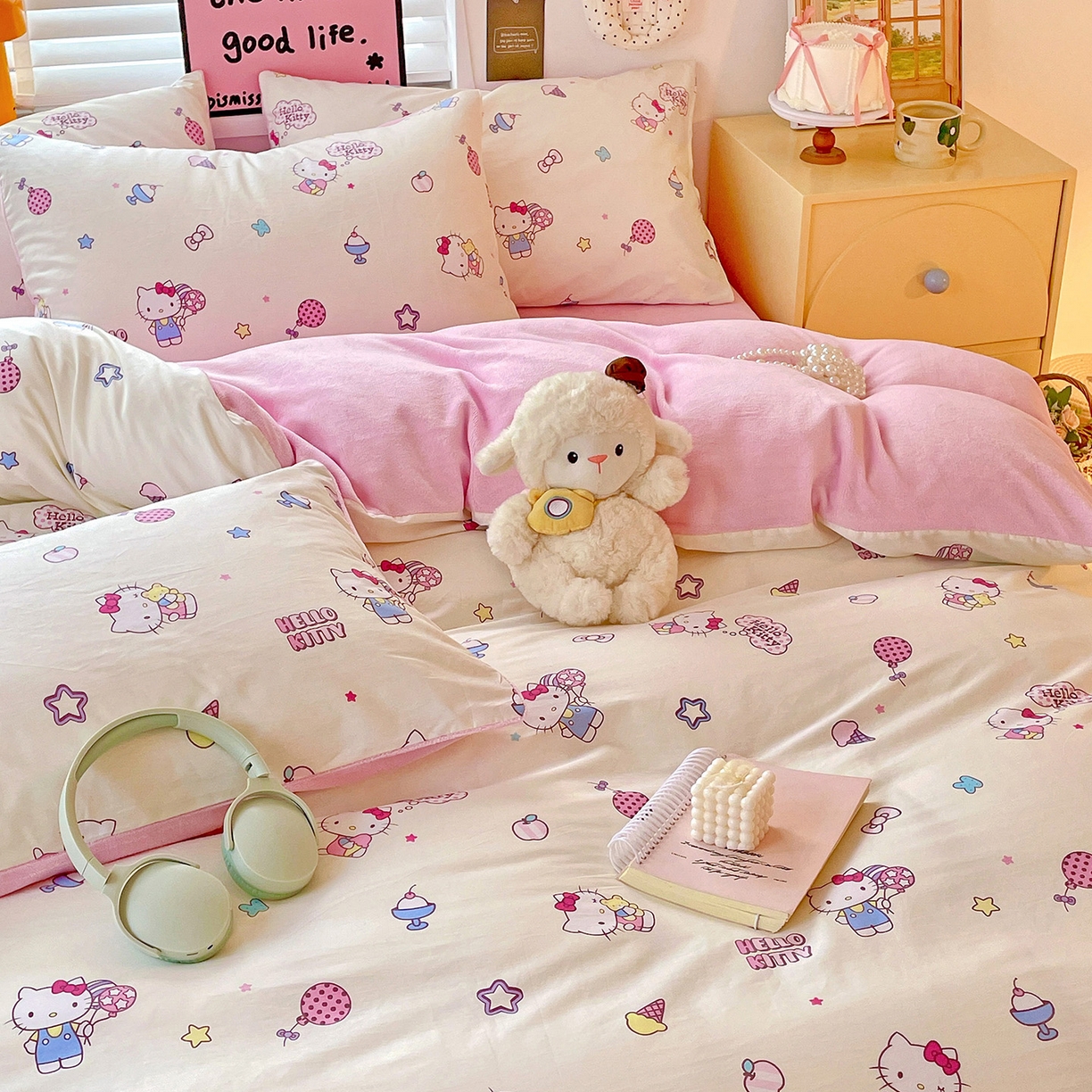 91家纺网 家纺一手货源 找家纺 朵希曼 2026新款棉绒卡通三丽鸥棉加绒印花系列四件套 甜甜凯蒂