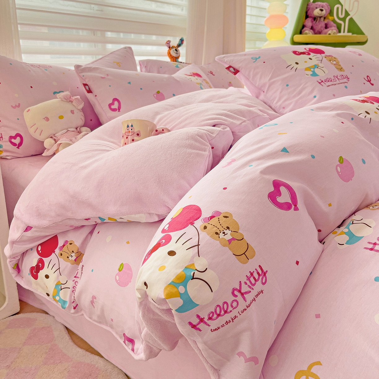 91家纺网 家纺一手货源 找家纺 朵希曼 2026新款棉绒卡通三丽鸥棉加绒印花系列四件套 小熊凯蒂