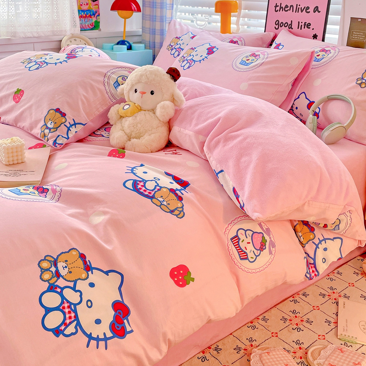 91家纺网 家纺一手货源 找家纺 朵希曼 2026新款棉绒卡通三丽鸥棉加绒印花系列四件套 幸福熊凯蒂