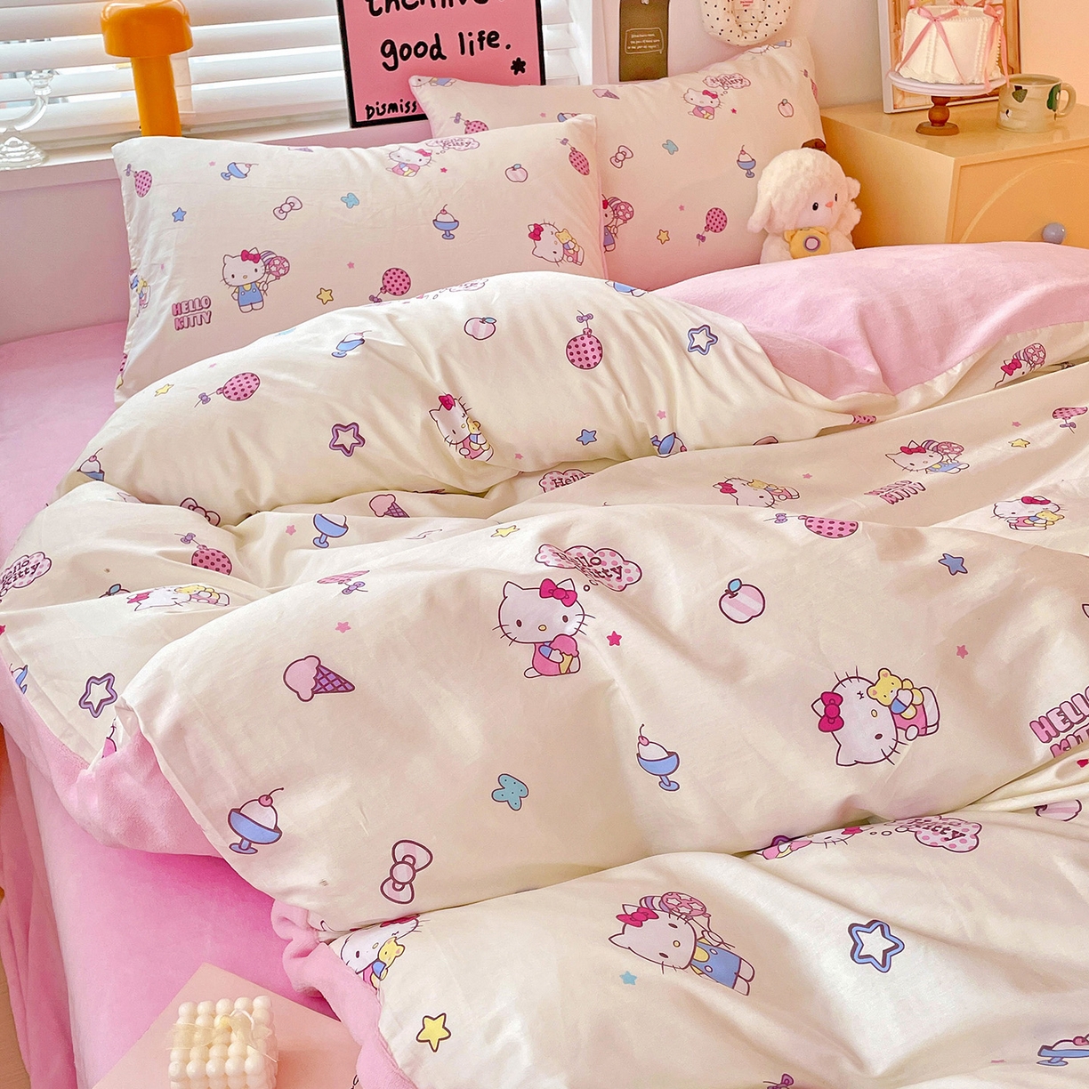 91家纺网 家纺一手货源 找家纺 朵希曼 2026新款棉绒卡通三丽鸥棉加绒印花系列四件套 甜甜凯蒂