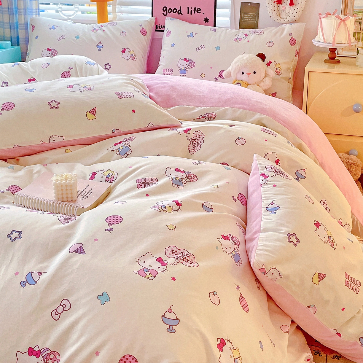 91家纺网 家纺一手货源 找家纺 朵希曼 2026新款棉绒卡通三丽鸥棉加绒印花系列四件套 甜甜凯蒂